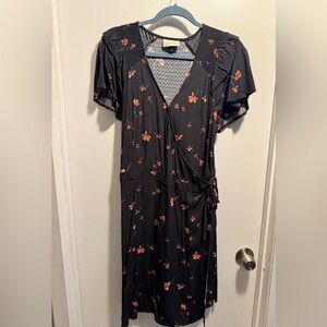 Black floral wrap dress